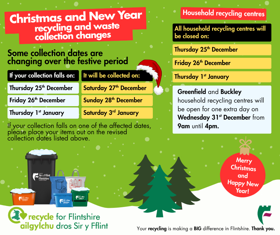 Waste and Recycling collection dates for Christmas & New Year 2025 / 26